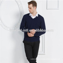 estilo clássico design básico navy blue v neck men cashmere sweater